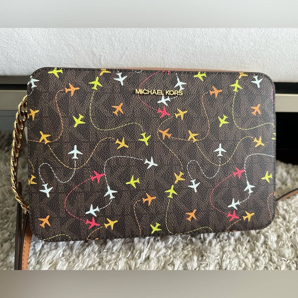 NWT Michael Kors Jet Set Airplane Print Crossbody Purse